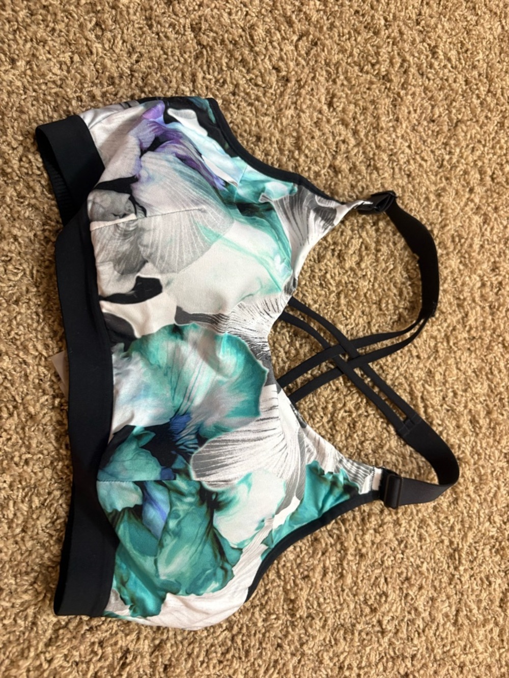 Calla L LargeFloral Teal & Black Supportive Sports Bra